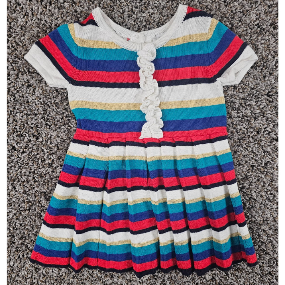 Janie and Jack striped ruffle front sweater dress Baby Girls Sz 12-18M Colorful